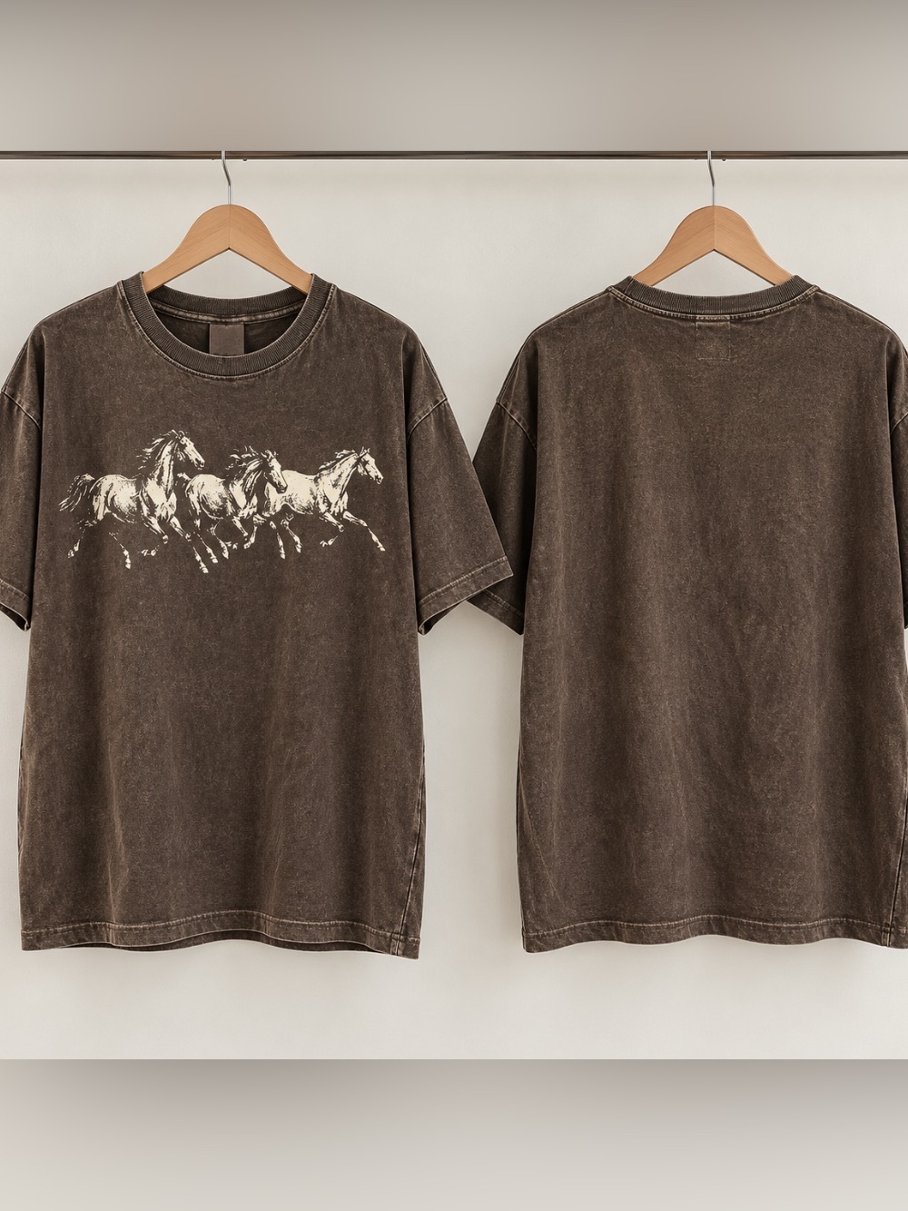 Comfort Colors Running Horses Herd Wildlife Nature Vintage Dark Brown T-Shirt